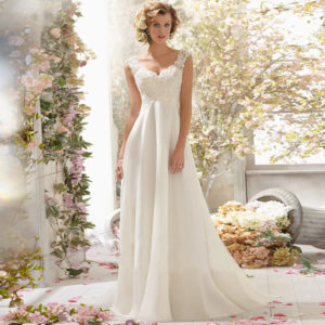 Hot A Line Wedding Dresses Chiffon Lace See through Backless Custom Made Robe