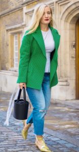 green blazer with blue jeans - nice for office works