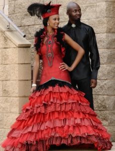 royal coloured wedding gown with embroidery