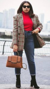 striped blazer with blue jeans and a boot shoe - ladies fashion