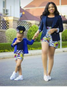 ankara short with plain short suit for mum and daughter - etsy