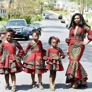 ankara style for mum and her three kid daughters - weddingdigestnaija