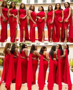 bridesmaids one shoulder red dress with split side and a matching purse - storenvy