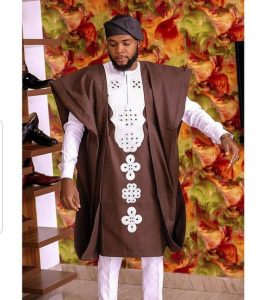 brown ankara agbada with white trousers and embroidery - etsy