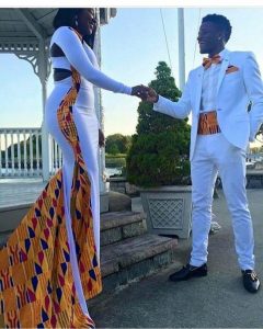 classy african wedding long sleeve ankara mermaid gown - instagram