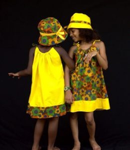 colourful ankara style for twin girls with matching hat - pagnifik