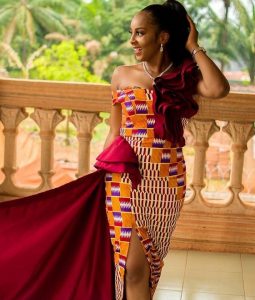 complex kente split gown style for aso ebi - blog stylishgwinafrica