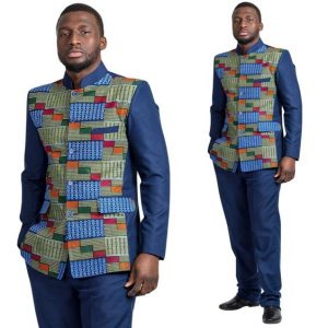 corporate kente plus plain Ankara combo for office work or wedding for men - afrilege