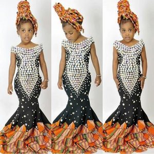 cute traditional wedding ankara aso ebi style for kid girls with bead design - instagram