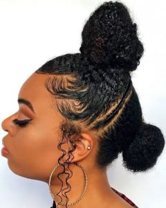 cute two knots natural hairstyle for traditional wedding - instagram