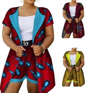 dashiki cotton african print long suit with short for plump ladies - afrinspiration