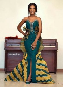 gallant ladies kente plain and pattern almost sleeveless long overflowing gown - africanfashionandlifestyles