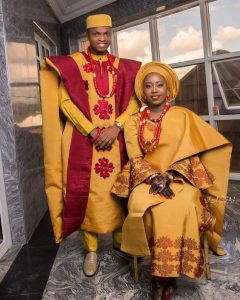 gold and dark red ankara agbada for sweet couples - instagram