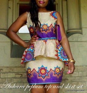 guinea brocade ankara short skirt and short sleeve peplum blouse for young ladies - momoafrica