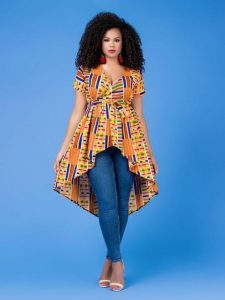 high low kente fabric top for young ladies - grass-fields