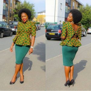 high neck ankara blouse with plain skirt - dabonke