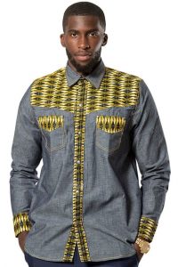 jeans shirt with cute kente fabric design for guys - afrilege