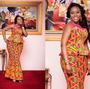 kente fabric long skirt and short sleeve blouse - momoafrica