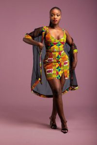 kente strap sleeve short gown with see through long jacket for ladies - afrikrea