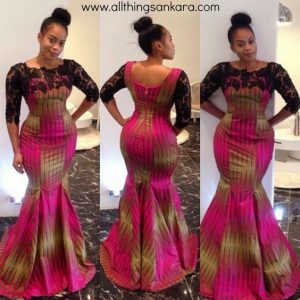 ladies ankara mermaid gown with lace design - allthingsankara