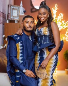 latest couples - the groom on agbada with the bride rocking a peplum gown - instagram