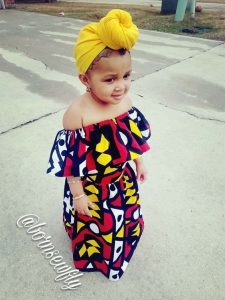 little big girls ankara off shoulder long gown style with hair tie - hairstyles2u