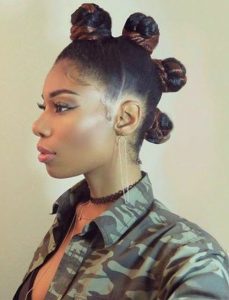 lovely four centered bantu knots hairstyle - curlycraze