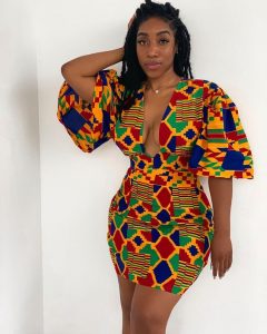 mimmy yeboah slaying on a short kente gown - instagram