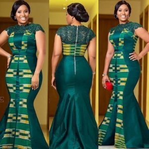 plain and pattern ankara mermaid gown with top lace design - od9jastyles