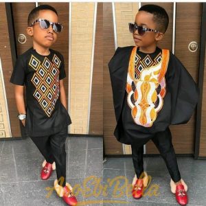 simple ankara senator and agbada styles for kid boys with unique embroidery - bellanaija