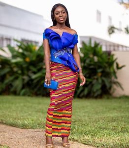 simple kente skirt with a stylish blouse for aso ebi - blog stylishgwinafrica