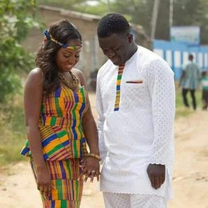 simplicity - the groom just used a touch of kente while the bride rocked full kente skirt and blouse - pinterest