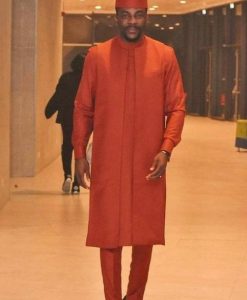 ebuka bbnaija on a classic plain ankara kaftan suit with matching cap - etsy