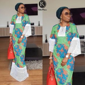 here is a combination of ankara and lace for long kaftan - instagram