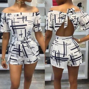 back-knotted, off shoulder ankara short palazzo jumpsuit style for slim, curvy ladies