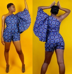 one sleeve ankara jumpsuit shorts for young ladies