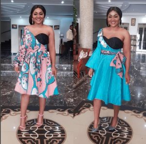 compare these two ankara one sleeve short gown styles