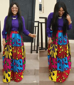 mercy aigbe latest ankara long flay skirt with long sleeve blouse for classy ladies