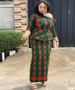 one side off shoulder ankara african print peplum blouse with long skirt style