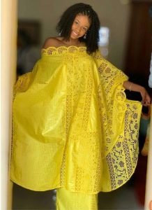 off shoulder ankara lace boubou gown with long skirt