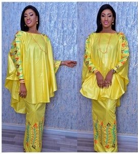 ankara boubou blouse with long skirt for young celebrity ladies