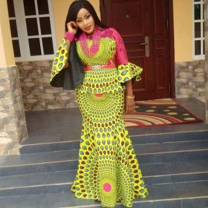 cute ankara blouse with long mermaid skirt for traditional wedding