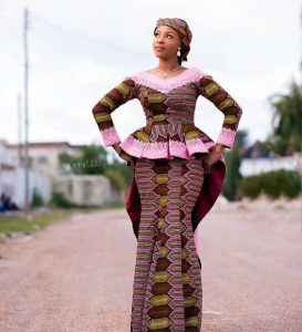 ankara long sleeve peplum blouse with mermaid skirt for young queens 