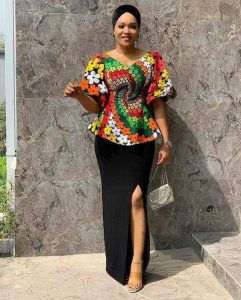 ankara peplum blouse with long split skirt for church and wedding