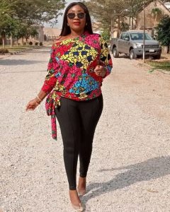 one side off shoulder ankara blouse with trousers for young celebrity ladies