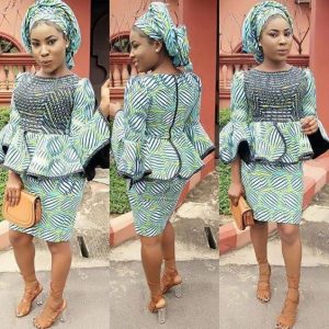 ankara peplum blouse with short skirt for young ladies, church fashion style