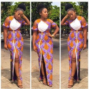 long, split ankara gown style for curvy young ladies