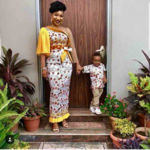 stylishly sleeved ankara long gown for young ladies, mother and son ankara match