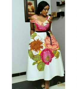 short sleeve floral ankara long, flay gown with waist belt for young ladies