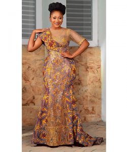 long ankara gown for beautiful curvy ladies, beauty pageantry style